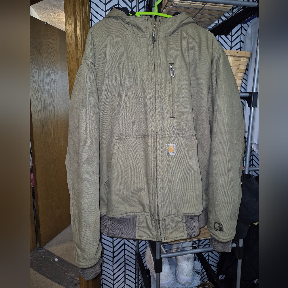 Carhartt Quick Duck Insulated Woodward Hooded Work Jacket - Men's Size L - Tan